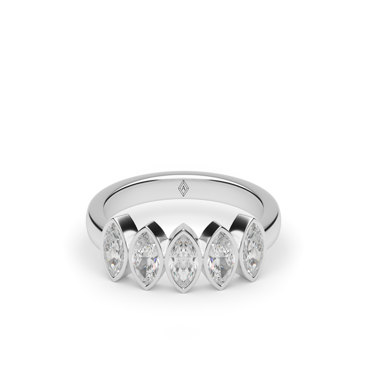 2 Carat 5 Stone Marquise Cut Bezel Anniversary Ring — 14K White Gold / Lab Diamond (image)