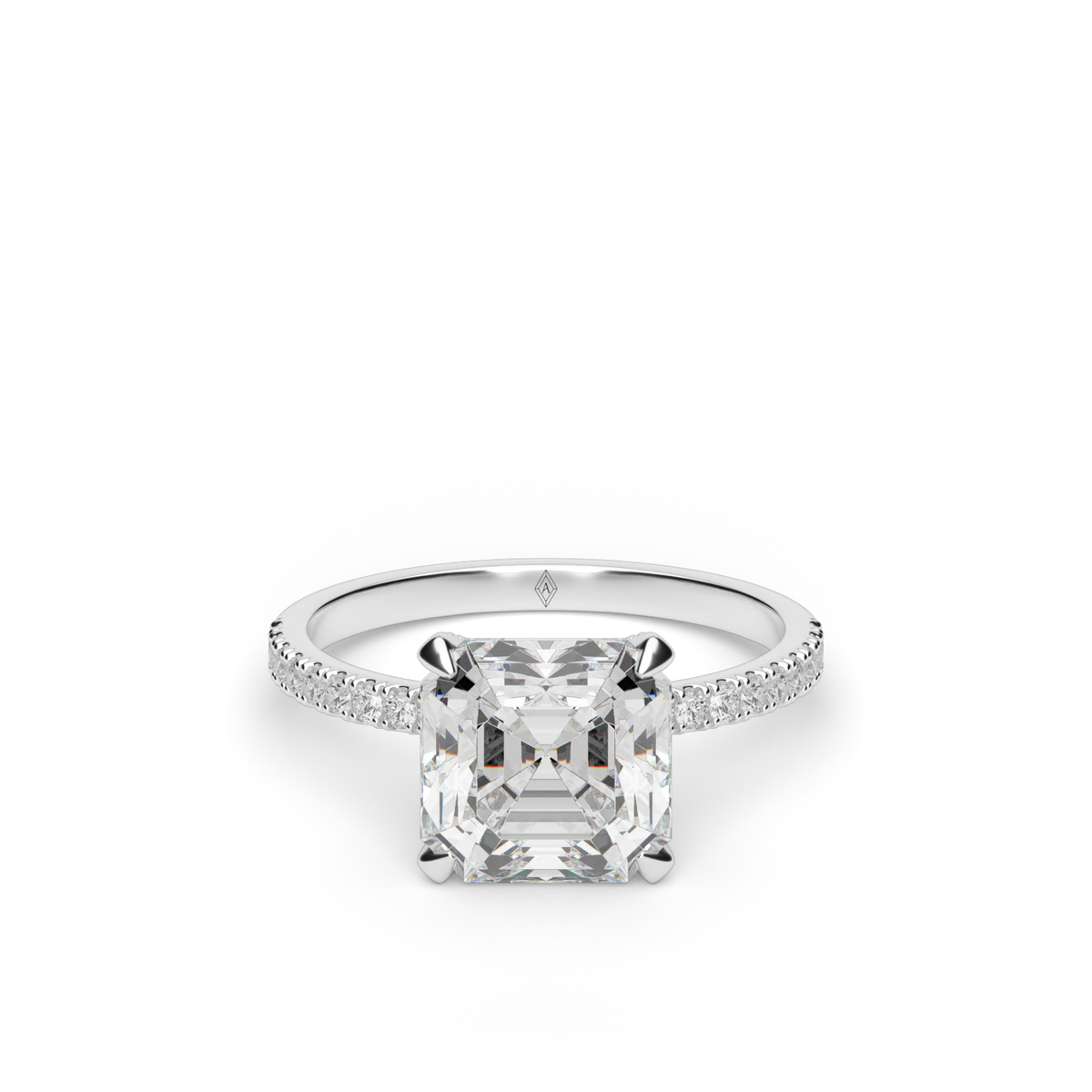Petite Pavé Crown Diamond Engagement Ring — 14K White Gold / Asscher / Lab Diamond (image)