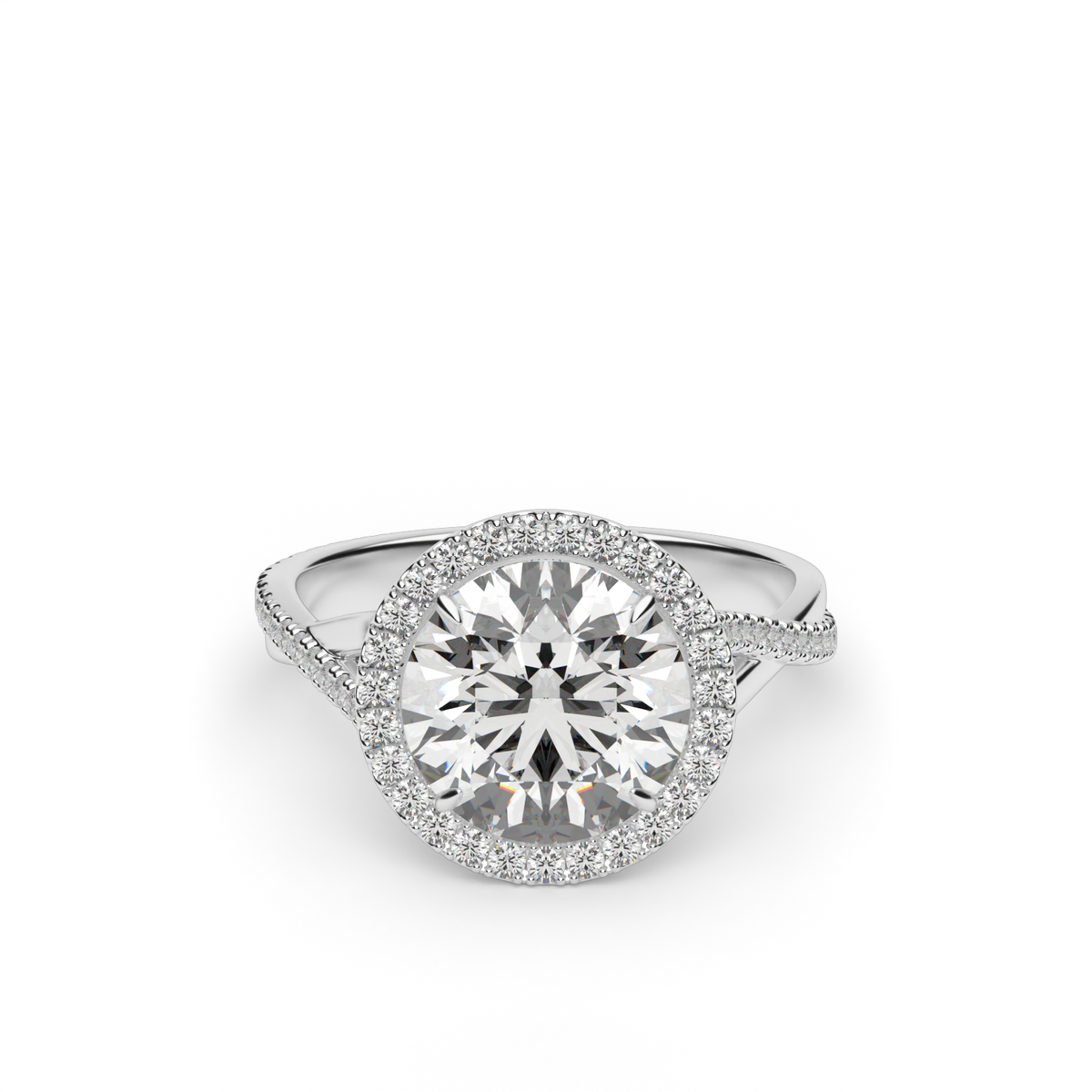 Twisted Shank Pave Halo Diamond Engagement Ring — 14K White Gold / Round / Lab Diamond (image)