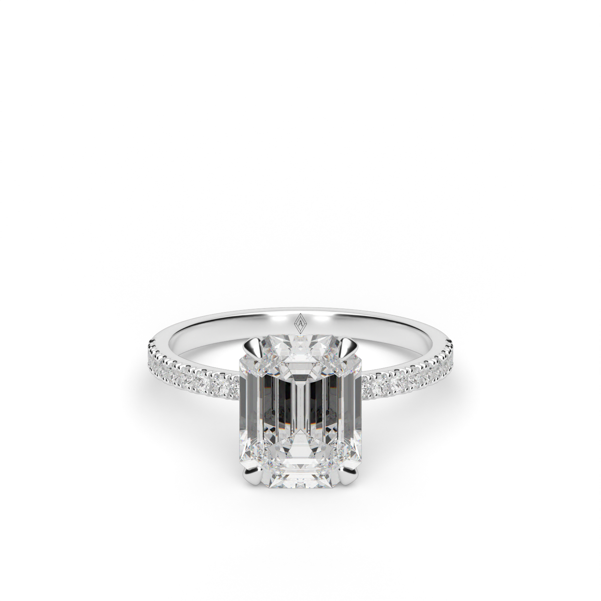 Petite Pavé Crown Diamond Engagement Ring — 14K White Gold / Emerald / Lab Diamond (image)