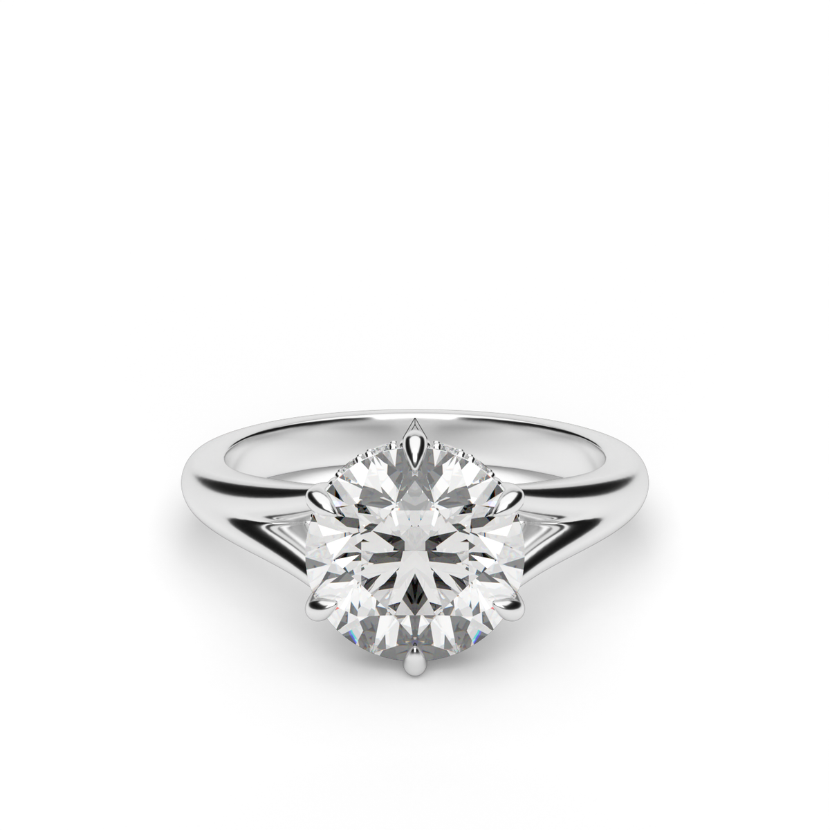 Hidden Halo Six Prongs Engagement Ring — 14K White Gold / Round / Lab Diamond (image)