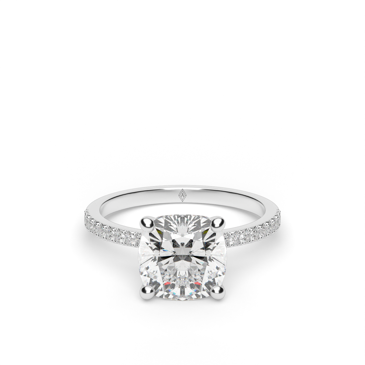 Petite French Cut Pave Engagement Ring — 14K White Gold / Cushion / Lab Diamond (image)