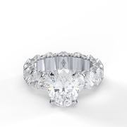 White Gold Hidden Halo Pave Oval And Round Shape Diamond Eternity Engagement Ring With Shared Prong And U Cut Setting