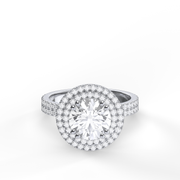 Shop Our Doubele Halo Round Shape Diamond Engagement Ring With U-Cut Setting In Double Shank
