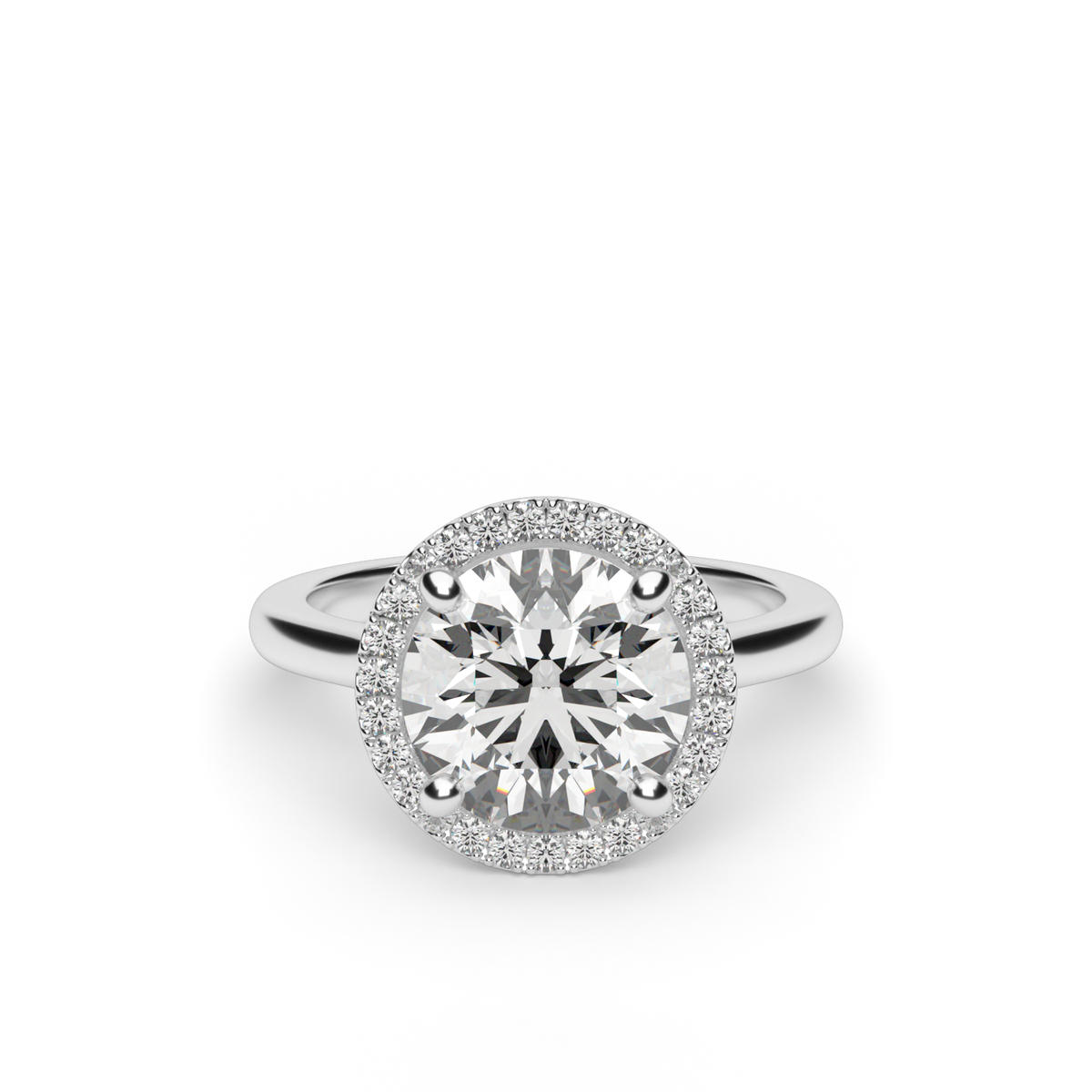 Pavé Halo Solitaire Shank  Engagement Ring — 14K White Gold / Round / Lab Diamond (image)