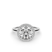 White Gold Round Shape  Diamond Halo Pave Engagement Ring With U-Cut Setting 