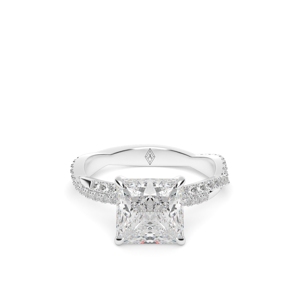 Pavé Twist Diamond Engagement Ring — 14K White Gold / Princess / Lab Diamond (image)
