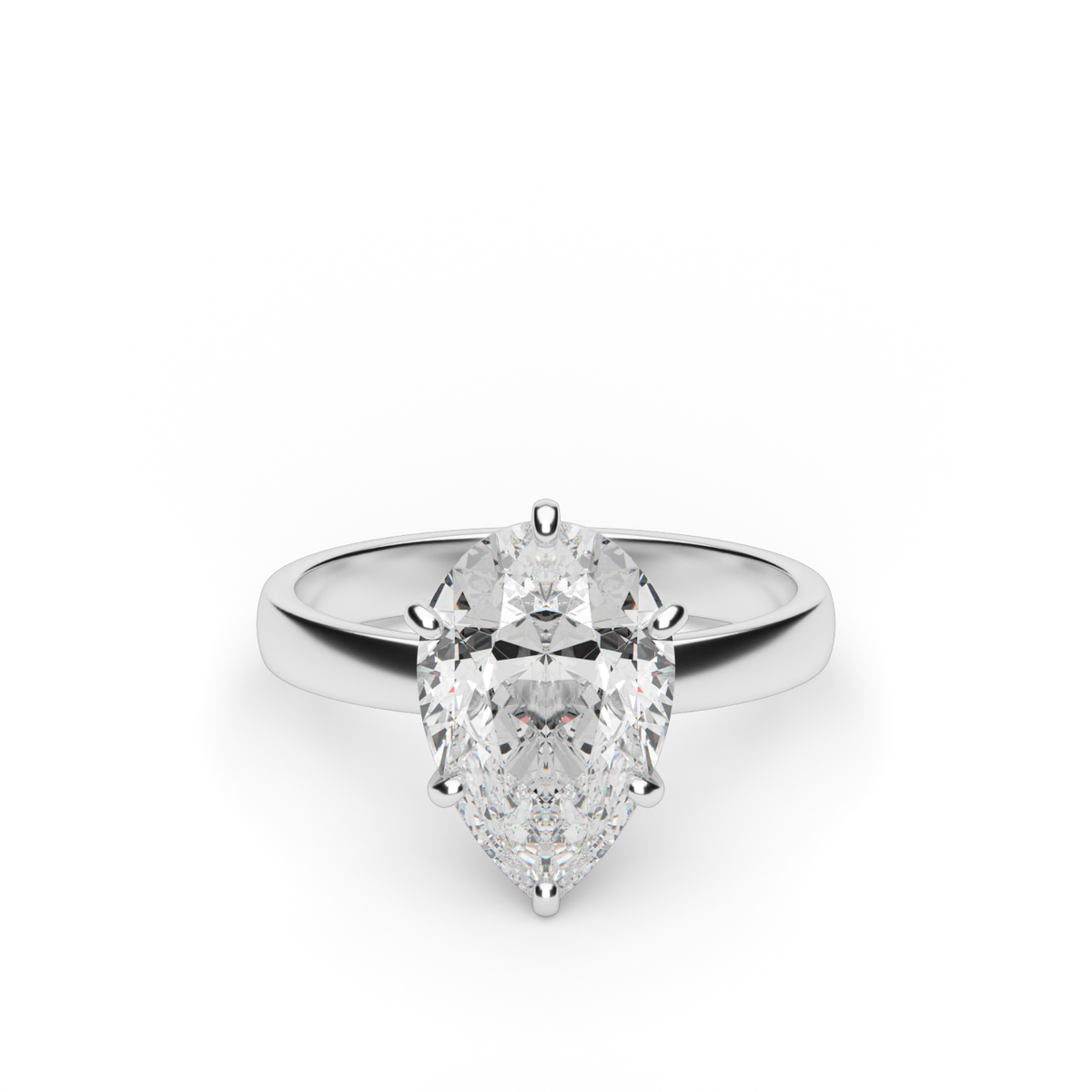 Comfort Fit Solitaire Engagement Ring (Six Prong) — 14K White Gold / Pear (image)