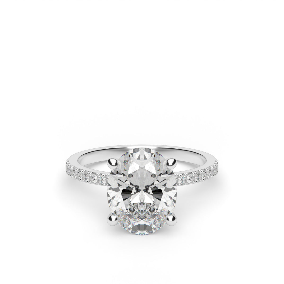Petite French Cut Pave Engagement Ring — 14K White Gold / Oval / Lab Diamond (image)