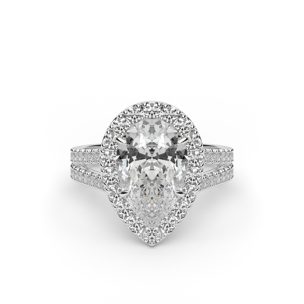 Split Band Diamond Halo Engagement Ring — 14K White Gold / Pear / Lab Diamond (image)