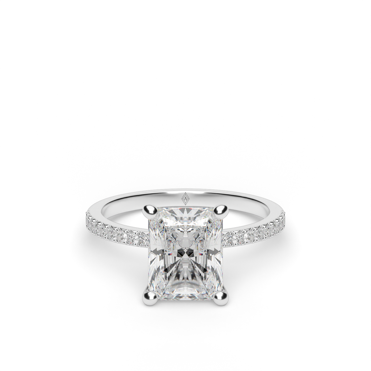 Petite French Cut Pave Engagement Ring — 14K White Gold / Radiant / Lab Diamond (image)
