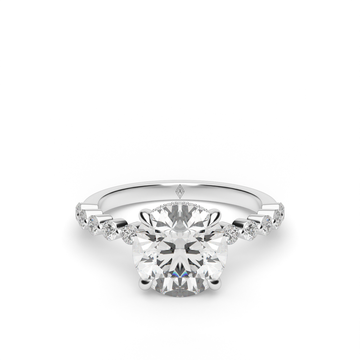 Shared Prong Engagement Ring with Hidden Halo — 14K White Gold / Round / Lab Diamond (image)