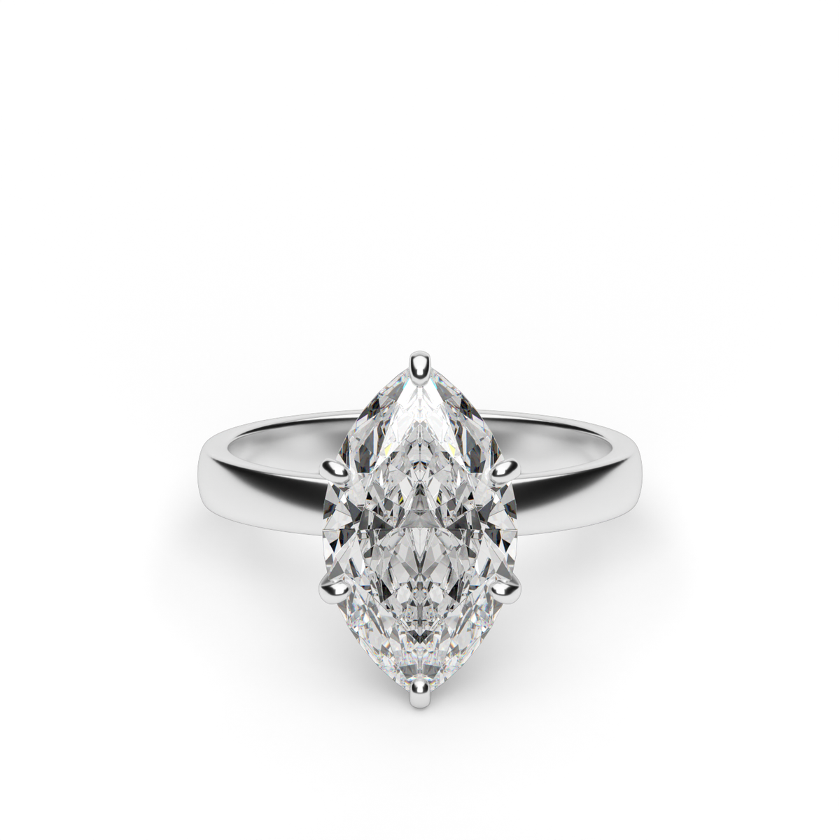 Comfort Fit Solitaire Engagement Ring (Six Prong) — 14K White Gold / Marquise (image)