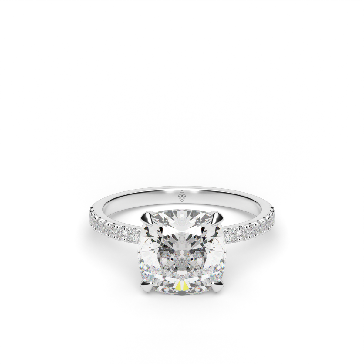 Petite Pavé Crown Diamond Engagement Ring — 14K White Gold / Cushion / Lab Diamond (image)