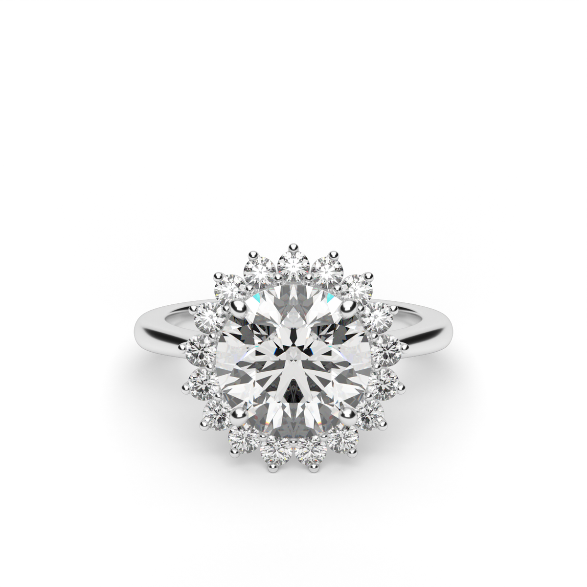 Flower Engagement Ring — 14K White Gold / Round / Lab Diamond (image)