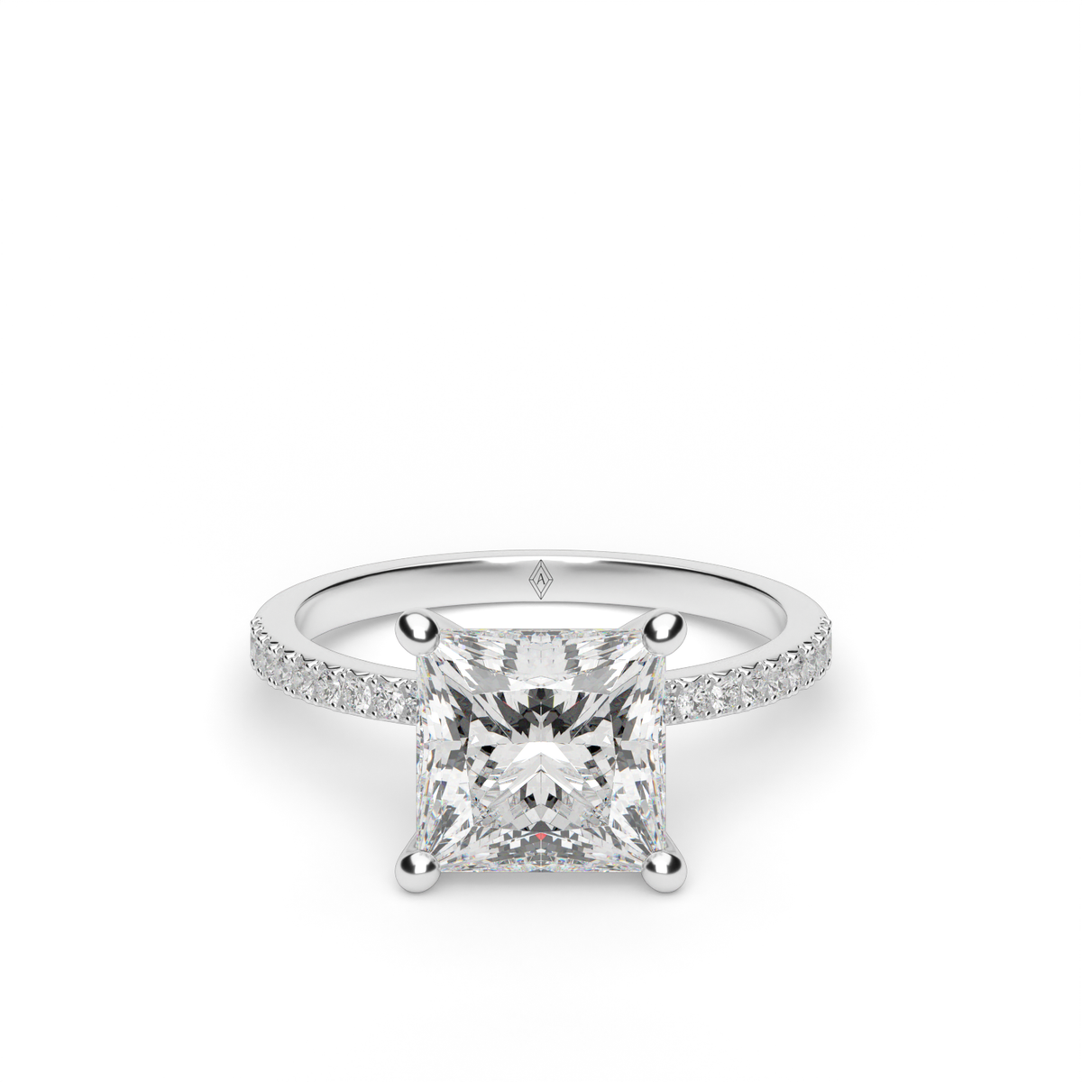 Petite French Cut Pave Engagement Ring — 14K White Gold / Princess / Lab Diamond (image)