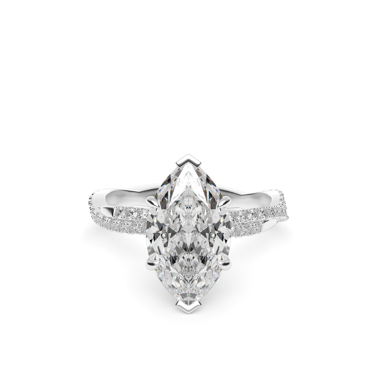 Pavé Twist Diamond Engagement Ring — 14K White Gold / Marquise / Lab Diamond (image)