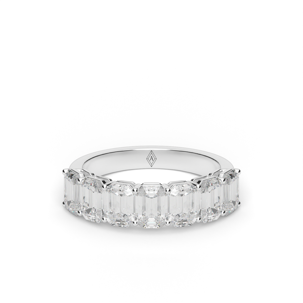 Seven Stone Emerald Cut Anniversary Ring — 14K White Gold / 2 / Lab Diamond (image)