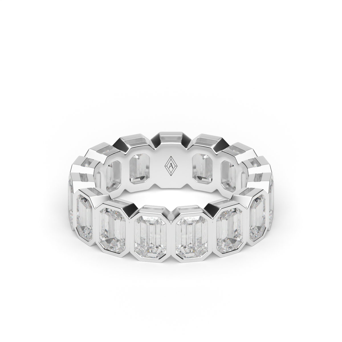 7 Carat Emerald Bezel Eternity Ring — 14K White Gold / Lab Diamond (image)
