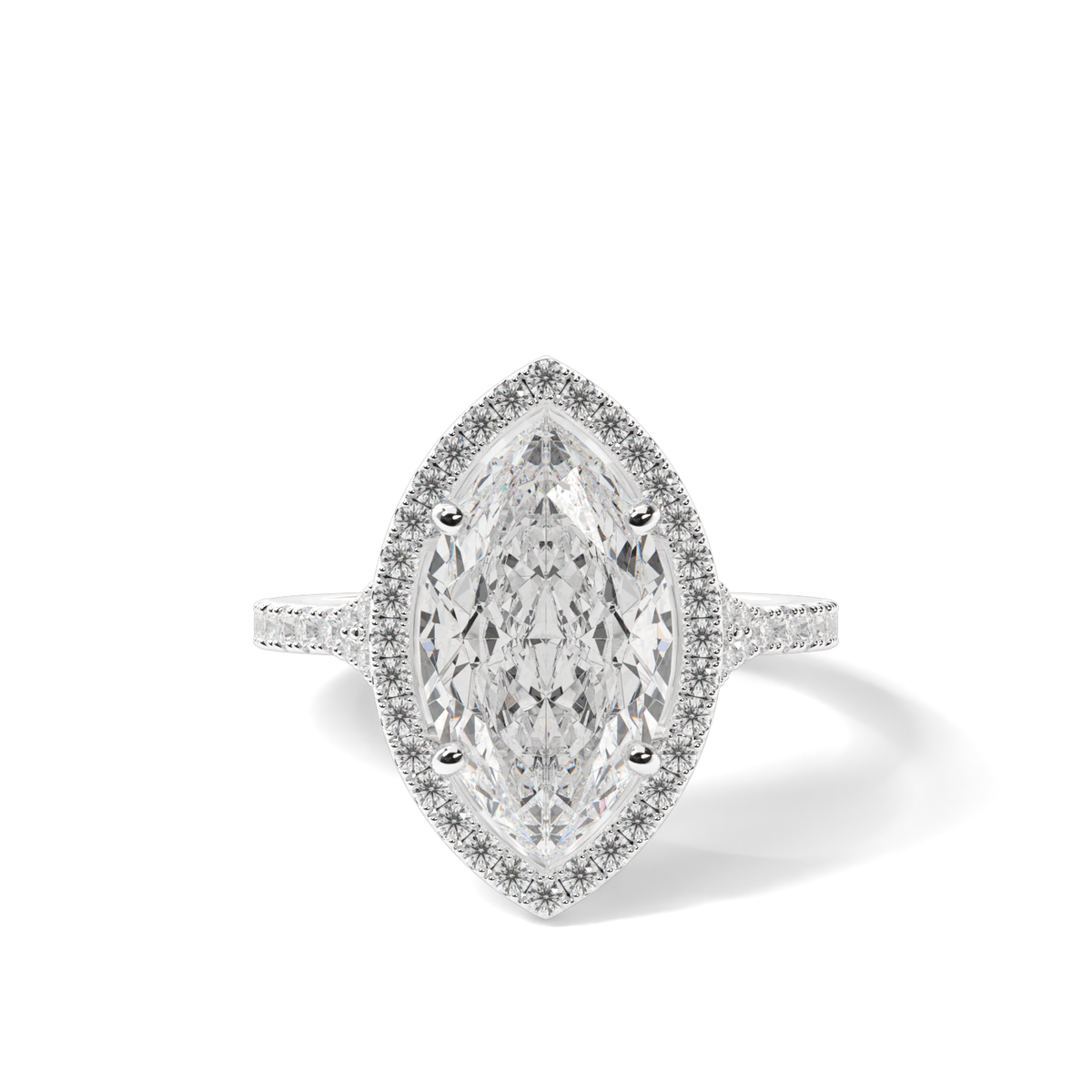 Halo Engagement Ring With Split Shank — 14K White Gold / Marquise / Lab Diamond (image)