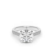 	White Gold Round Shape Diamond Side Stone Engagement Ring With Channel  Setting 