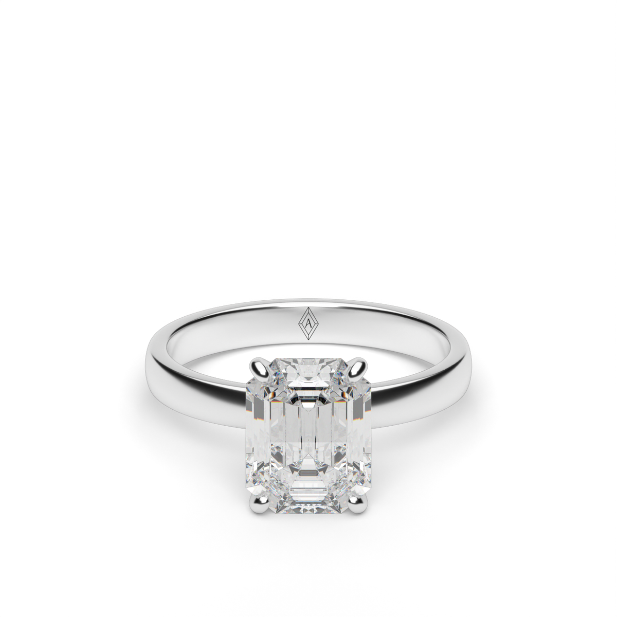 Comfort Fit Solitaire Engagement Ring (Six Prong) — 14K White Gold / Emerald (image)