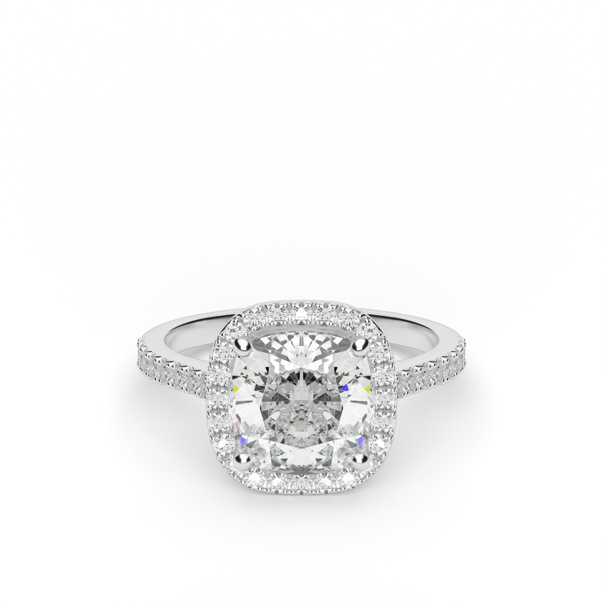 Halo Cushion Head  Pavé Engagement Ring — 14K White Gold / Cushion / Lab Diamond (image)