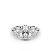 White Gold Oval Cut Diamond Three Stone Engagement Ring With Oval Cut Side Stone Prong Setting