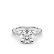 White Gold Round Shape Diamond Hidden Halo Pave Engagement Ring With U Cut Setting.