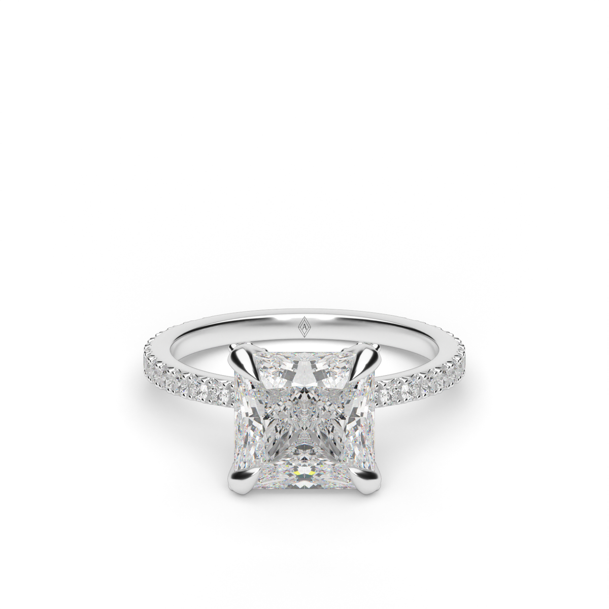 French Pavé Engagement Ring — 14K White Gold / Princess / Lab Diamond (image)