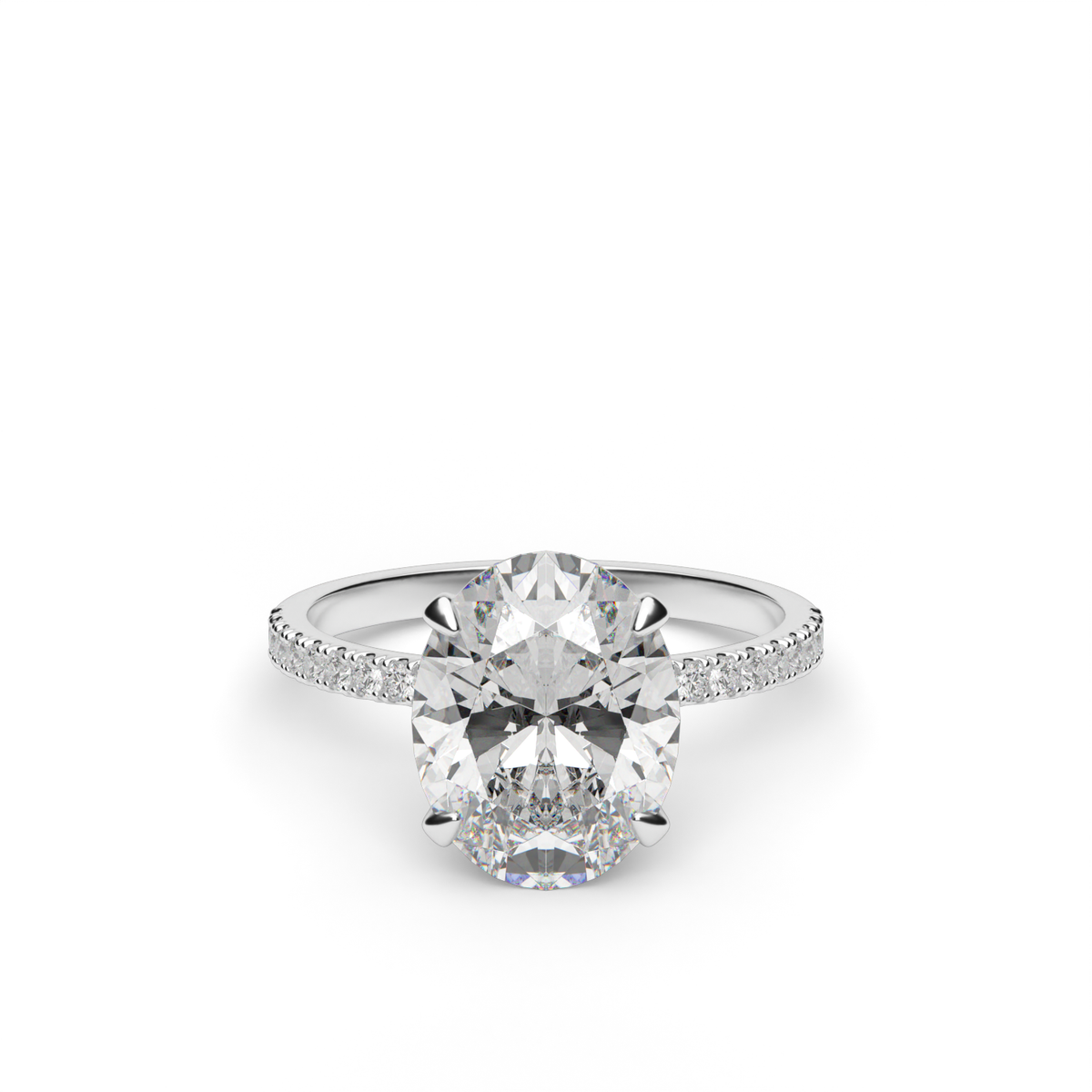 Petite Pavé Crown Diamond Engagement Ring — 14K White Gold / Oval / Lab Diamond (image)