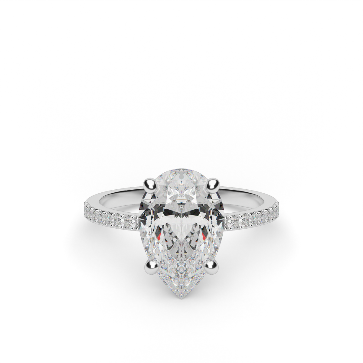 Petite French Cut Pave Engagement Ring — 14K White Gold / Pear / Lab Diamond (image)