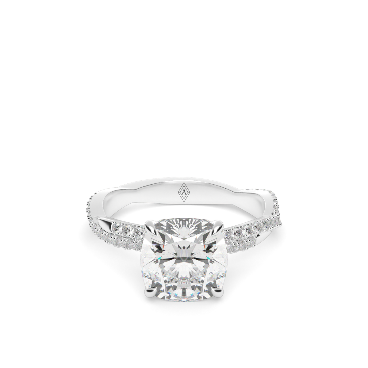 Pavé Twist Diamond Engagement Ring — 14K White Gold / Cushion / Lab Diamond (image)