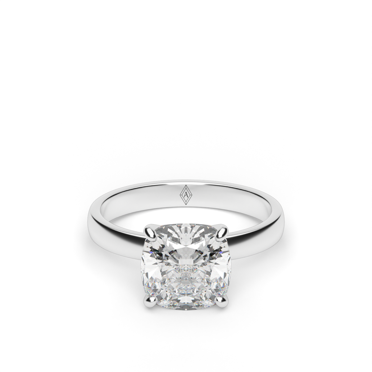Comfort Fit Solitaire Engagement Ring (Six Prong) — 14K White Gold / Cushion (image)