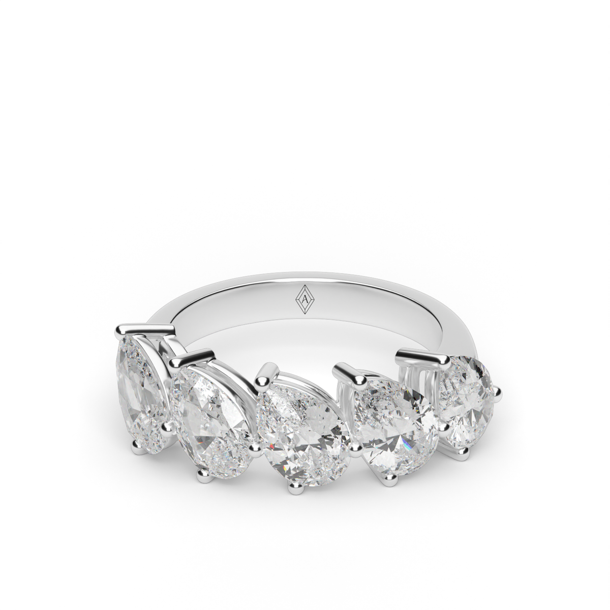 2.5 Carat Five-Stone Pear Diamond Anniversary Ring — 14K White Gold / Lab Diamond (image)