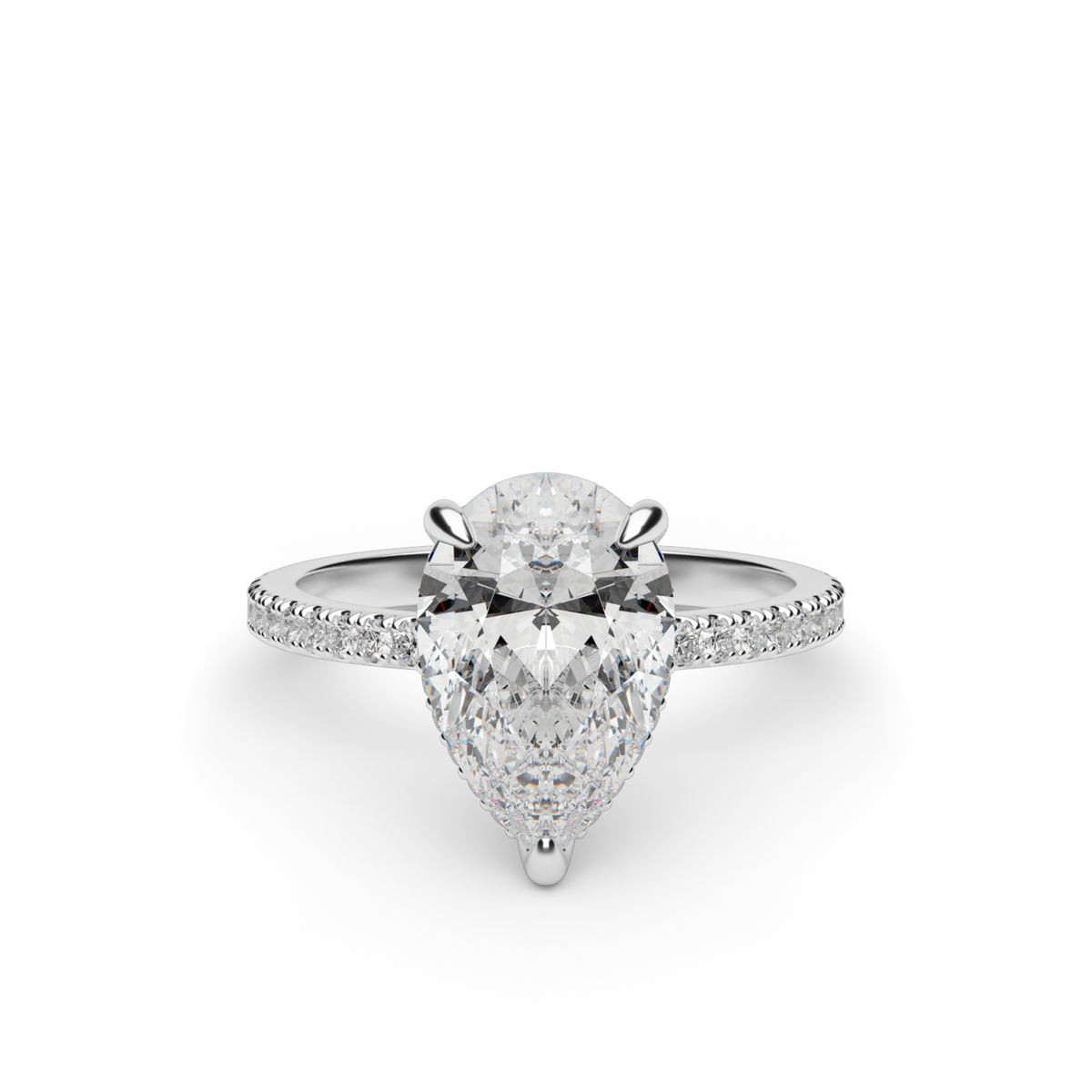 French Pave Hidden Halo Engagement Ring — 14K White Gold / Pear / Lab Diamond (image)