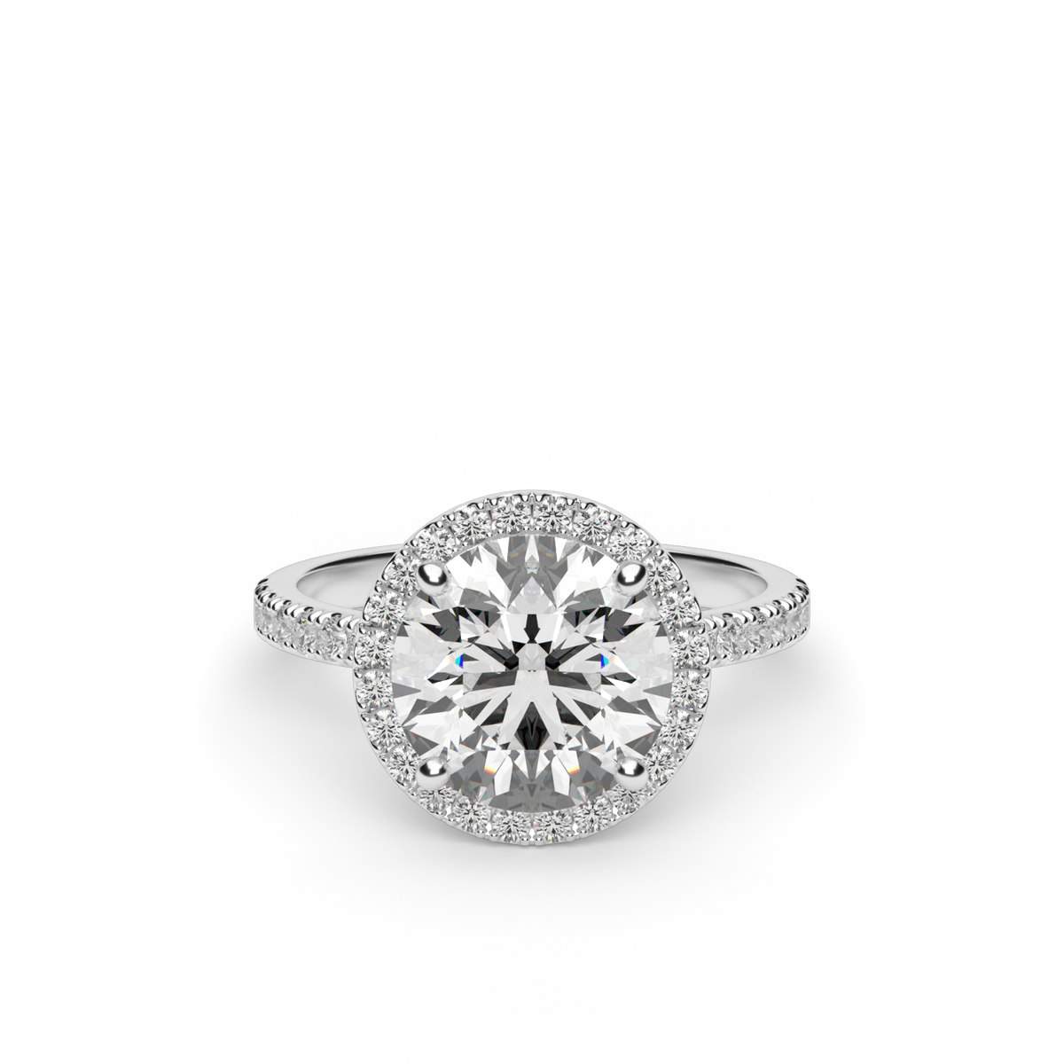 Pavé Halo Engagement Ring — 14K White Gold / Round / Lab Diamond (image)