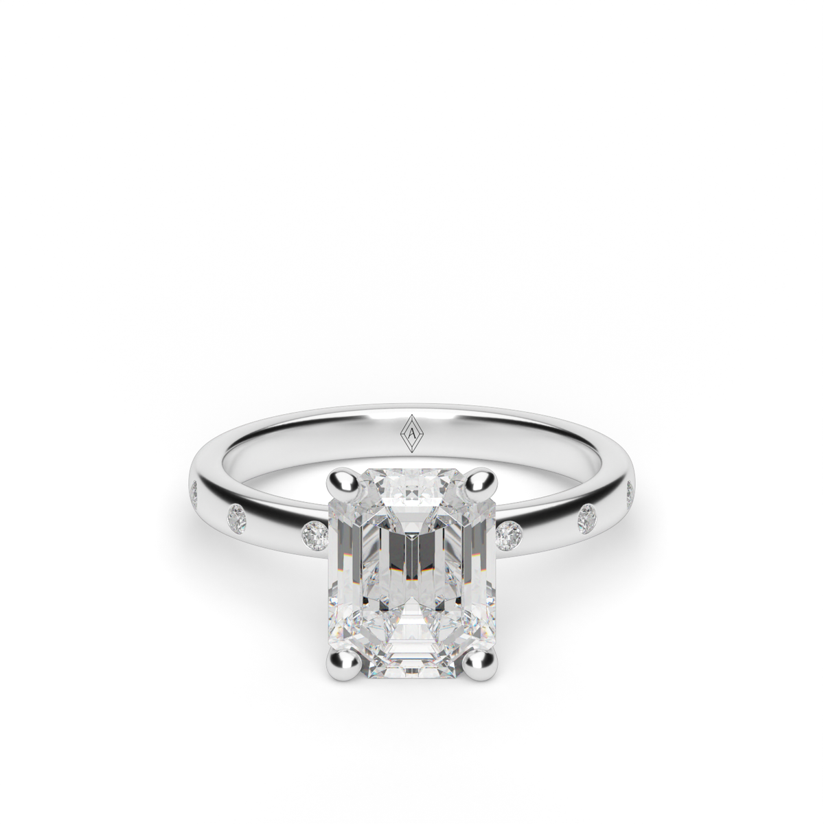 Modern Burnish-set Diamond Engagement Ring — 14K White Gold / Emerald / Lab Diamond (image)