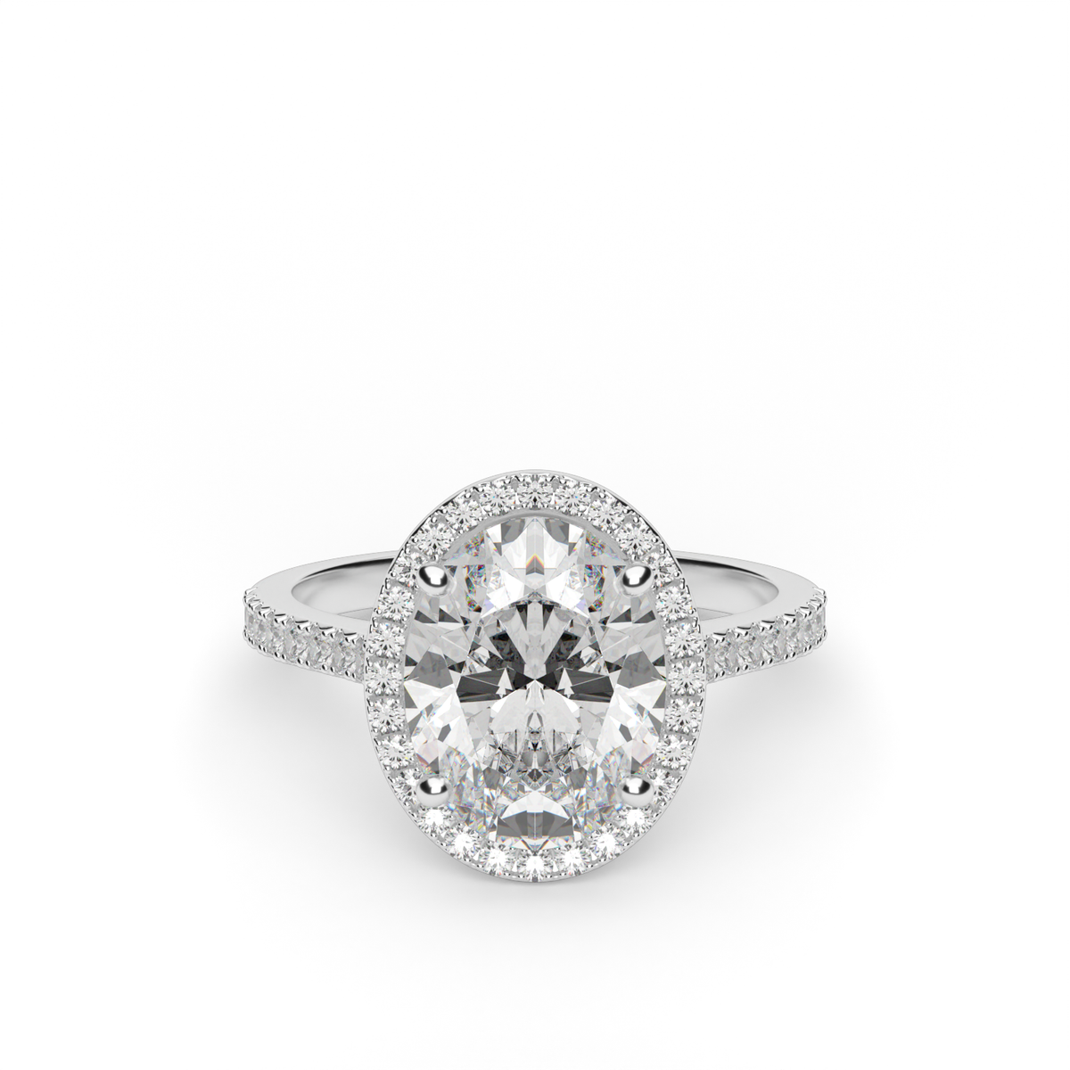 Halo Cushion Head  Pavé Engagement Ring — 14K White Gold / Oval / Lab Diamond (image)