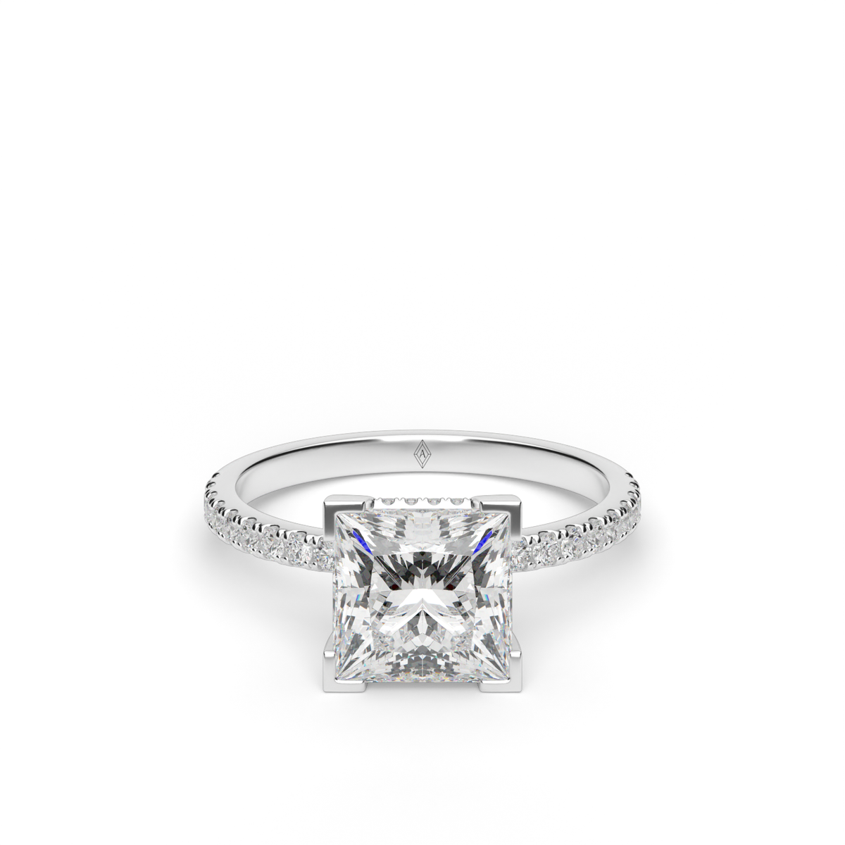 Pavé  Hidden Halo Engagement Ring — 14K White Gold / Princess / Lab Diamond (image)