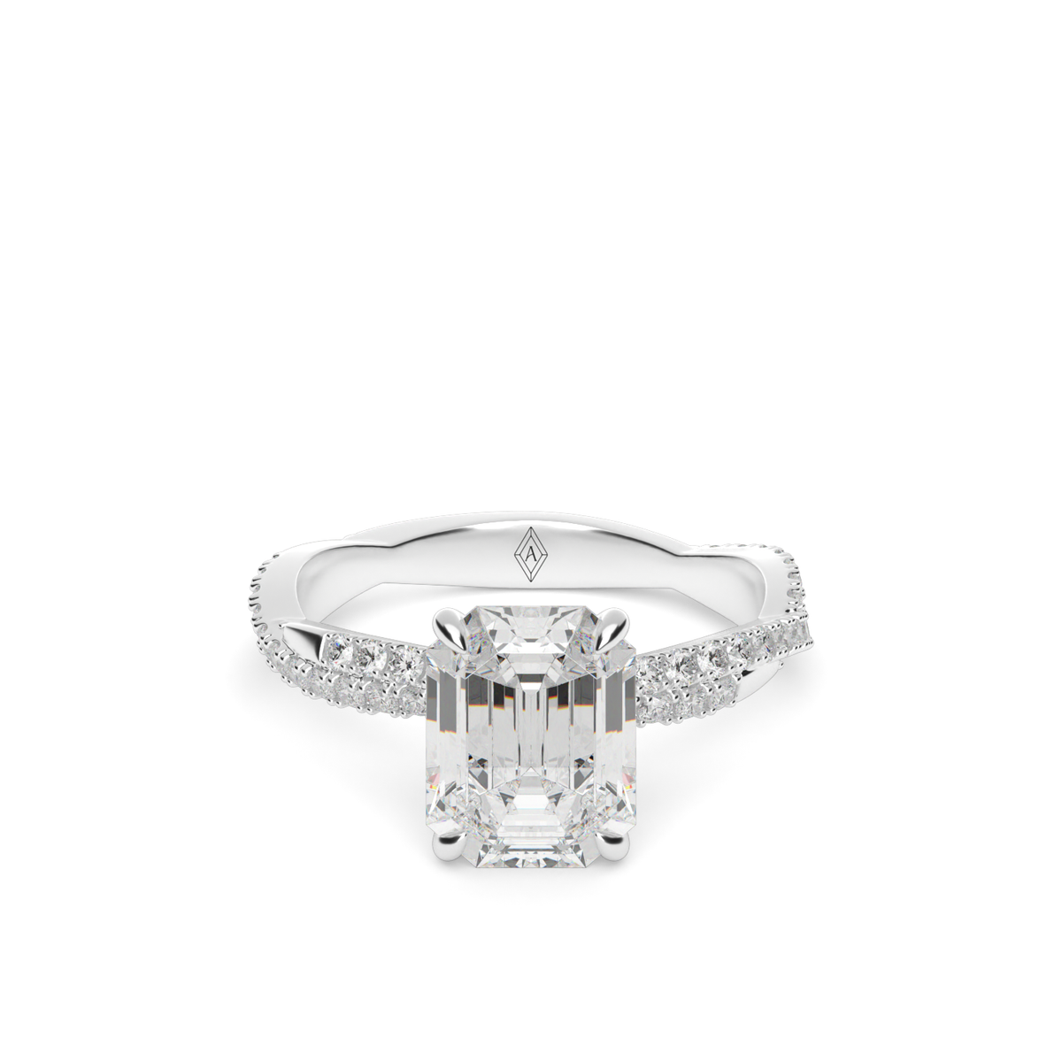 Pavé Twist Diamond Engagement Ring — 14K White Gold / Emerald / Lab Diamond (image)