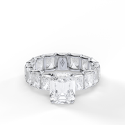 4 Carat White Gold Riadiant Cut Diamond Hidden Halo Engagement Ring With Shared Prong Setting