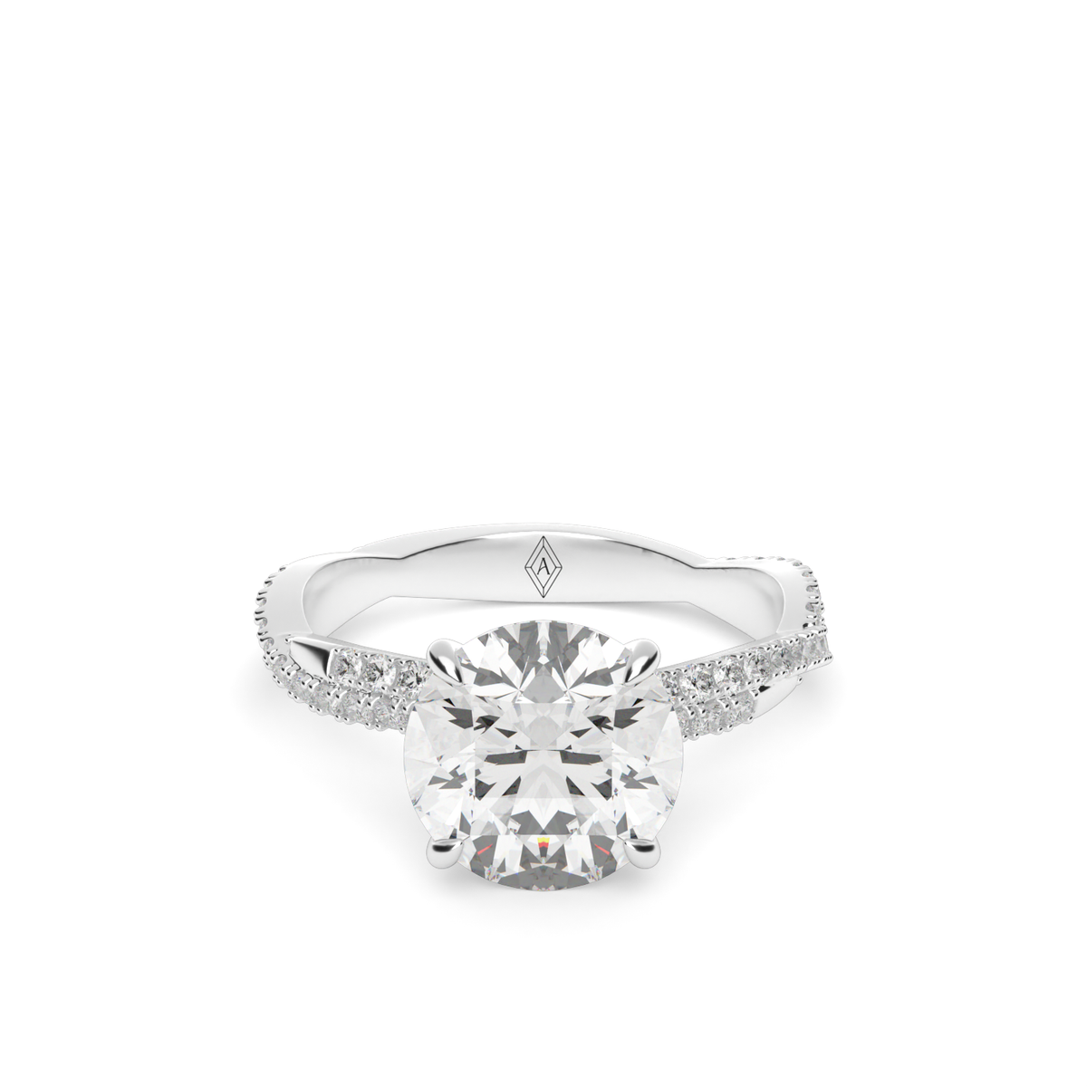 Pavé Twist Diamond Engagement Ring — 14K White Gold / Round / Lab Diamond (image)