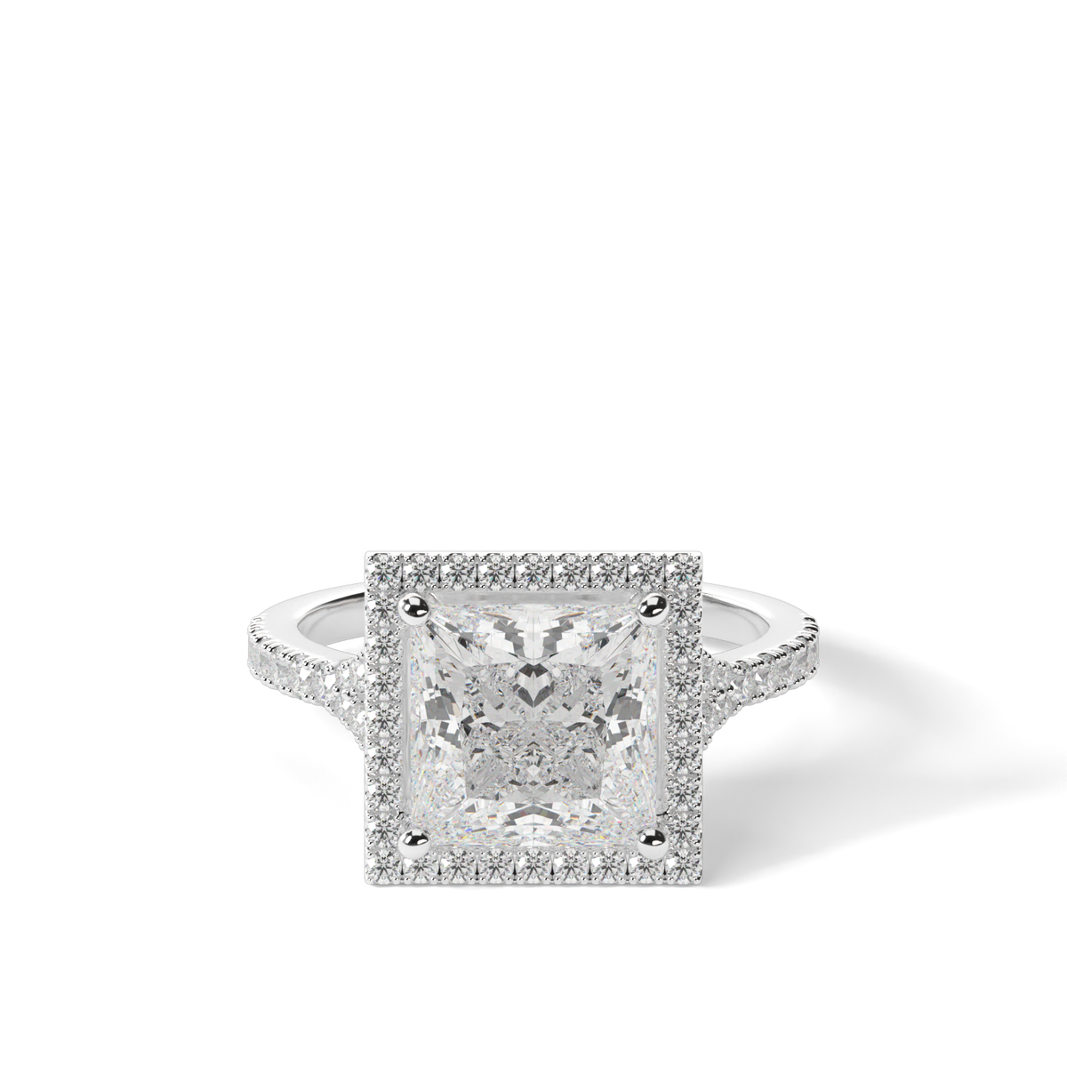 Halo Engagement Ring With Split Shank — 14K White Gold / Princess / Lab Diamond (image)