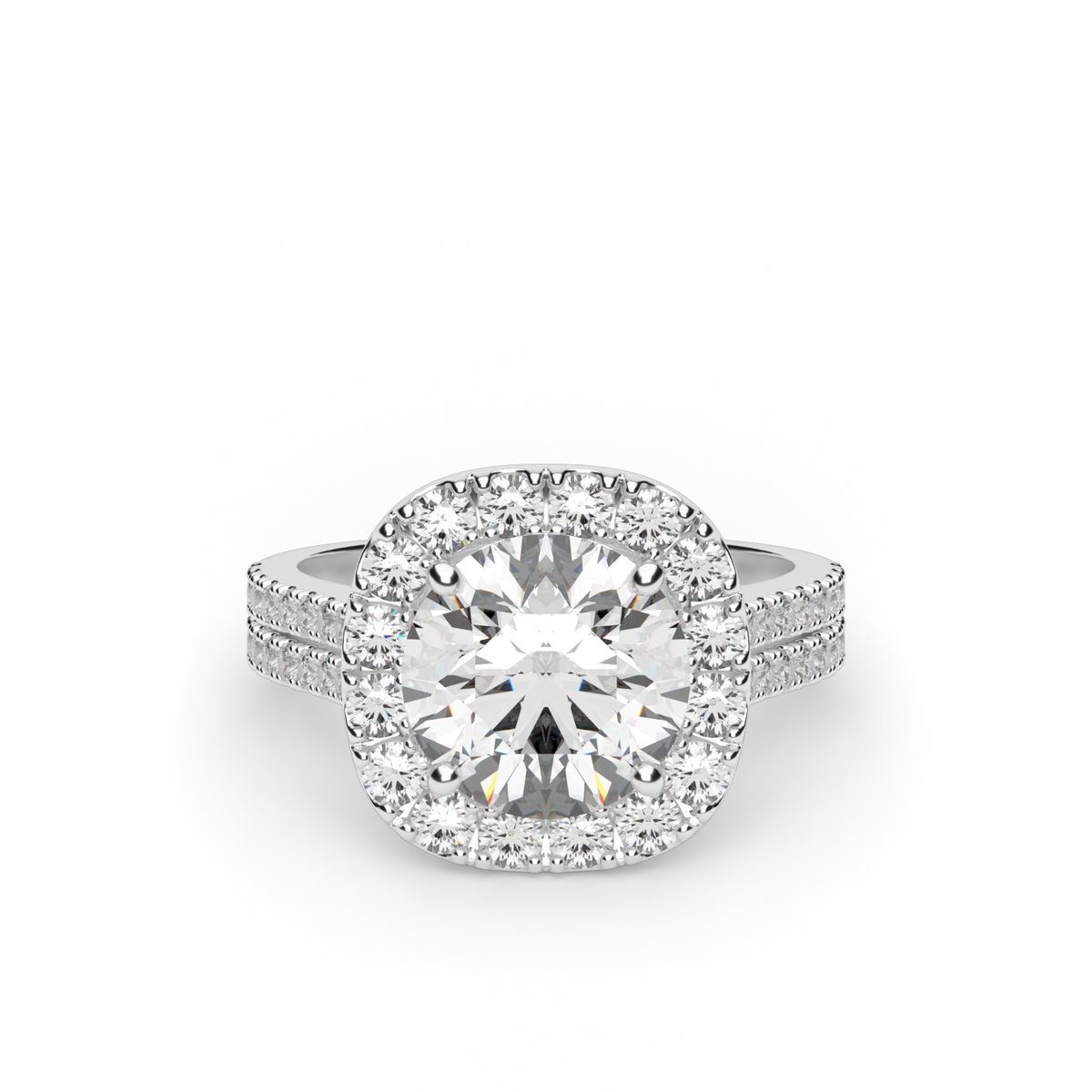 Double Shank Halo Diamond Engagement Ring — 14K White Gold / Round / Lab Diamond (image)
