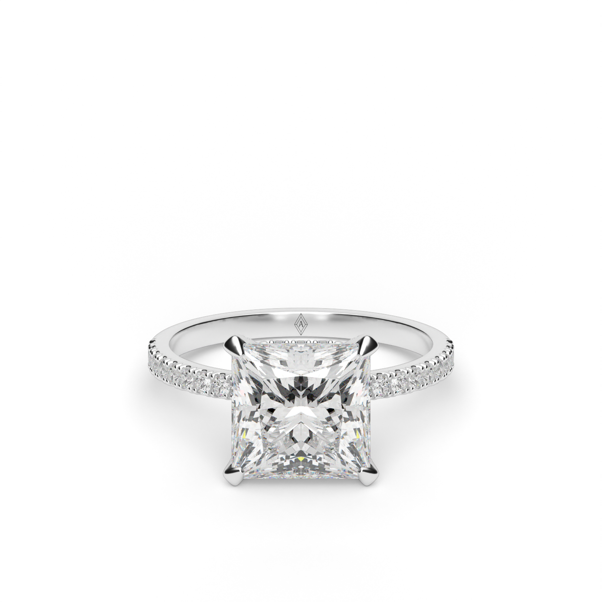 Petite Pavé Crown Diamond Engagement Ring — 14K White Gold / Princess / Lab Diamond (image)