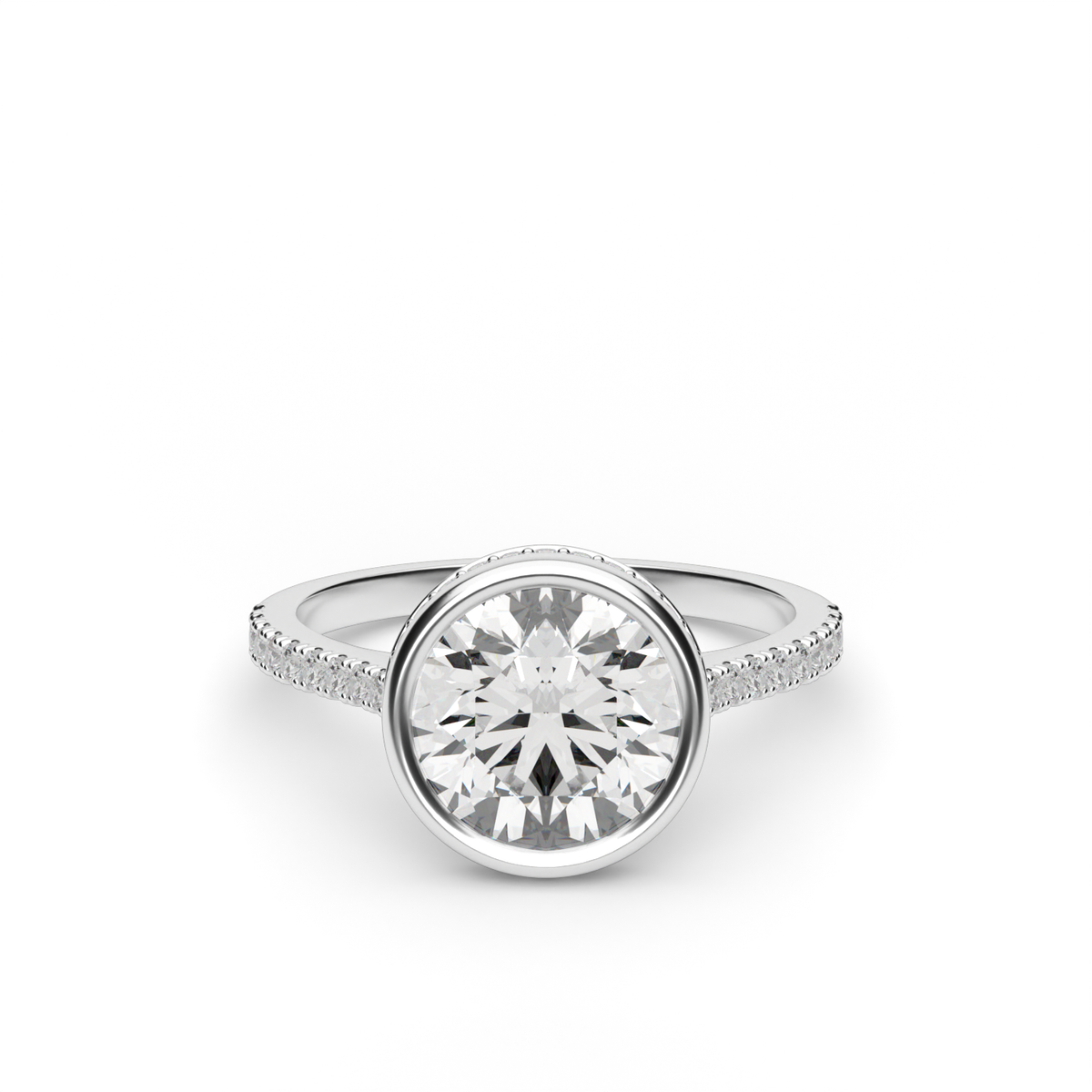 Elegant Pavé Bezel Engagement Ring — 14K White Gold / Round / Lab Diamond (image)