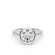 White Gold Round Shape Diamond  Hidden Halo Pave Engagement Ring With Bezel Setting 