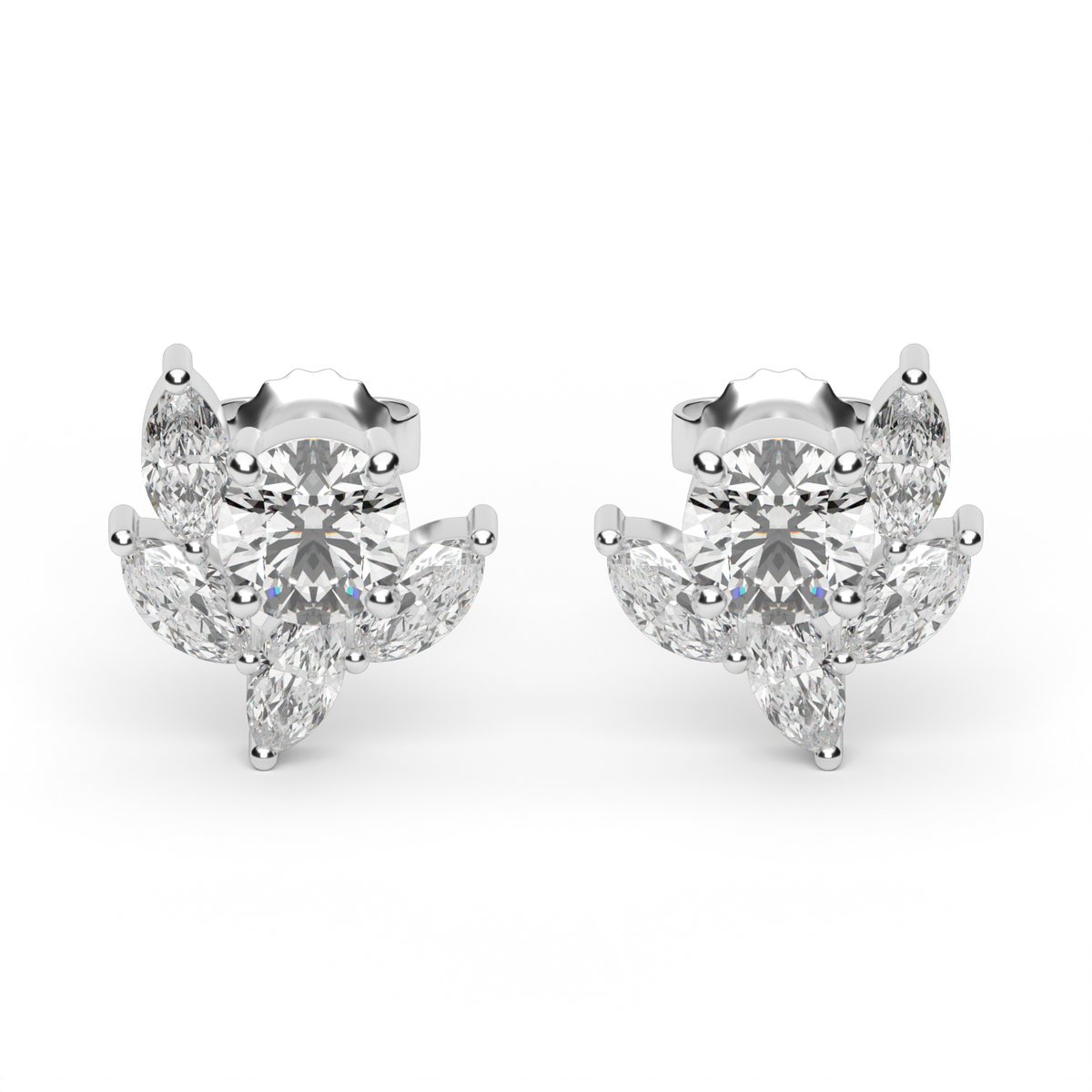 Bloom Marquise Diamond Stud  Earrings — 14K White Gold / Lab Diamond (image)