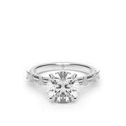 White Gold Emerald Cut Diamond Side Stone Engagement Ring With Prong Setting 